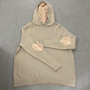 Easel Women Soft Hoodie Fleece Heart elbow pads lining Oversized Beige - S/M